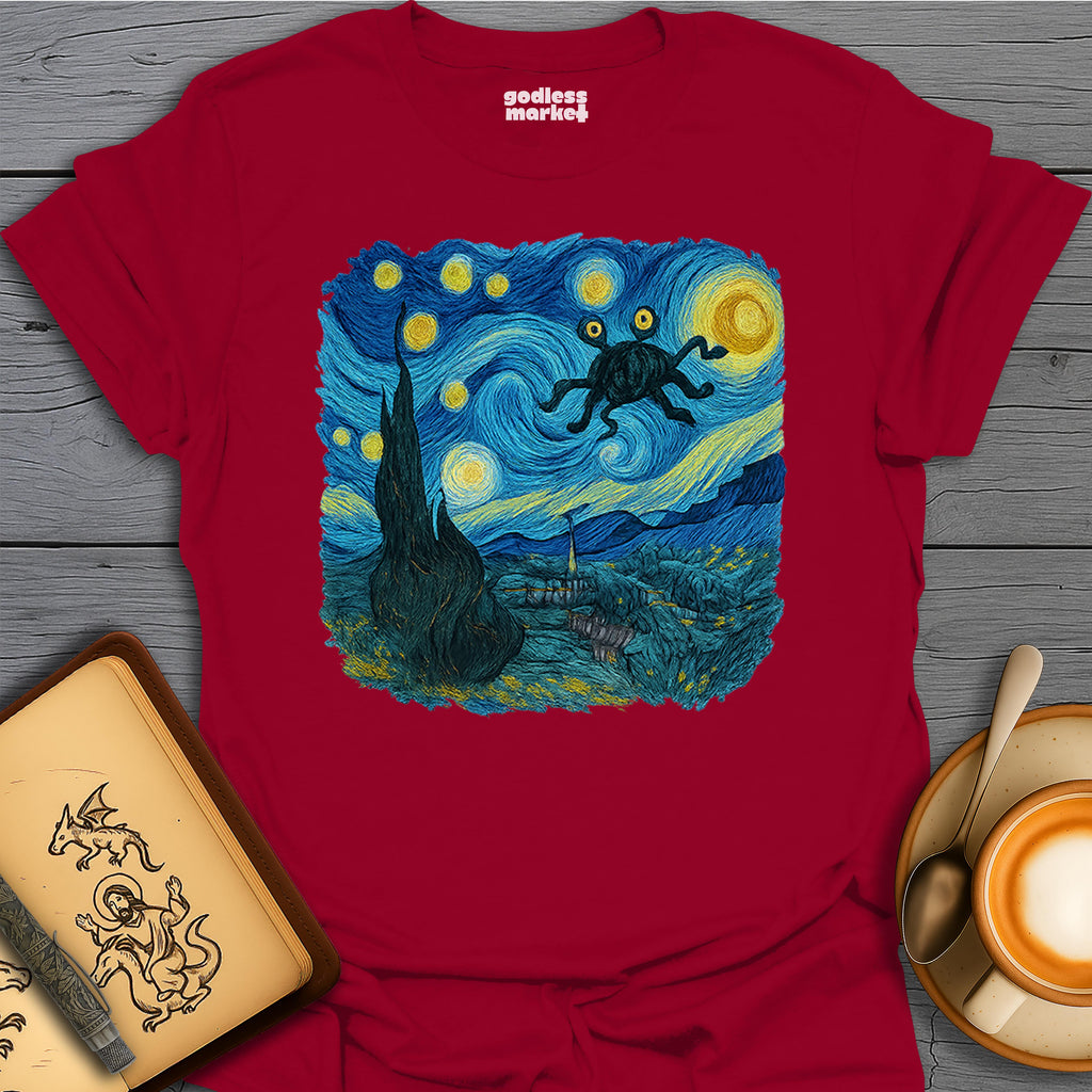 The Spaghetti Monster Flying Through a Starry Night